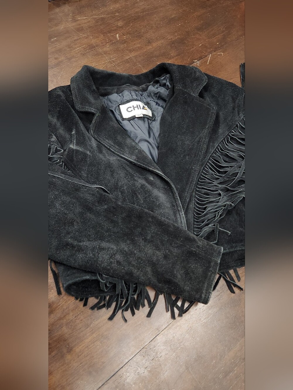CHIA Black Suede Fringe Leather MOTO Jacket